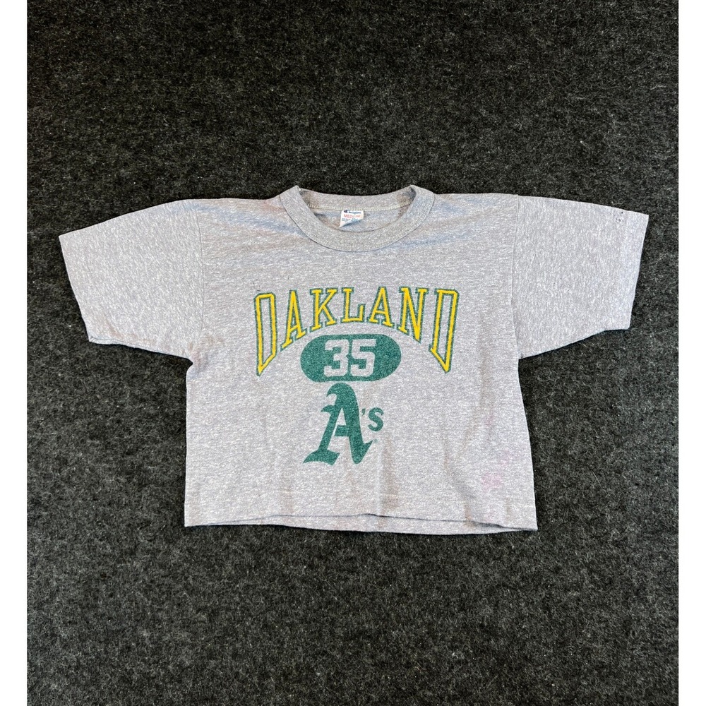 Vintage 80s Champion Oakland Athletics As Cropped TShirt Womens Medium Gray USA